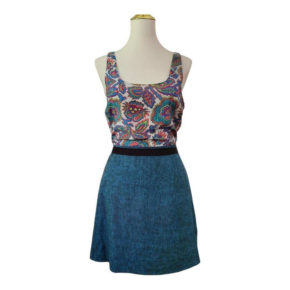 💕RACHEL Rachel‎ Roy Womens Open Back Casual Dress Neon Paisley Linen Dress 10